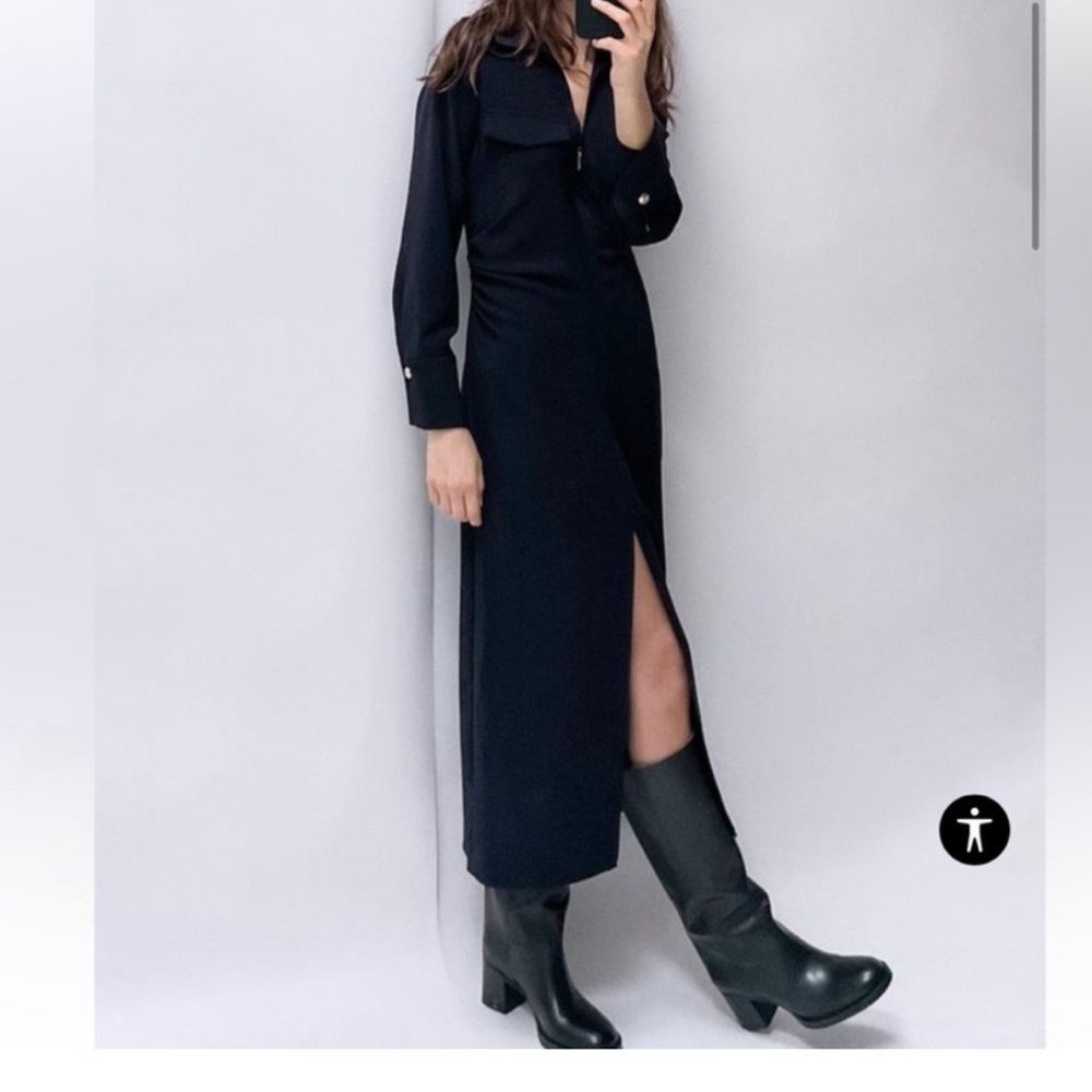 NWOT Zara Front Slit Zippered Midi Dress in Navy Women’s Size XS